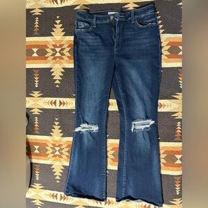 Flying Monkey Dark Blue Distressed Flare Jeans